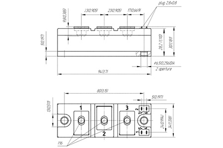 Dimensions of thyristor-diode module MT/D4-201-18-F