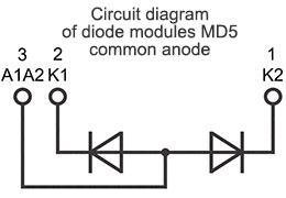 Schema di collegamento del modulo a diodi MD5-1000-28-D
